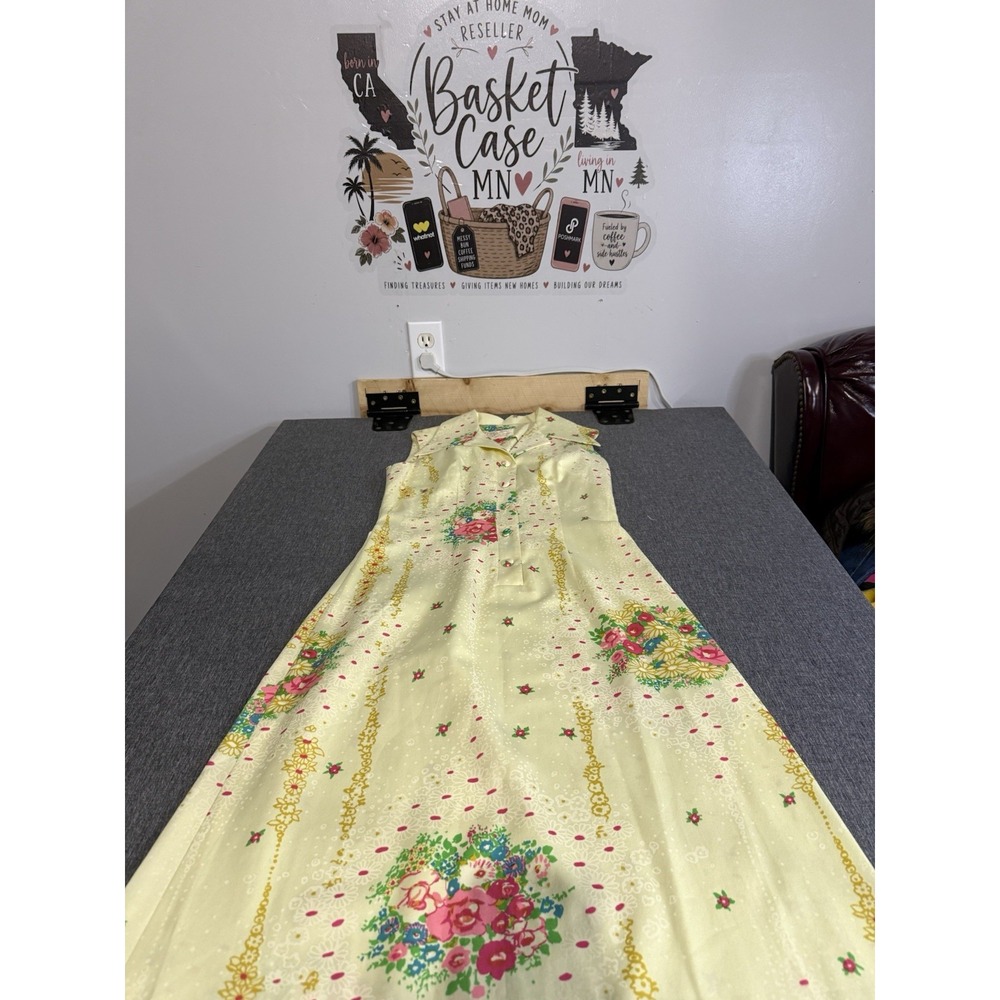 Ja-Na Women's Vintage Sleeveless Button-Front Collared Yellow Floral Maxi Dress